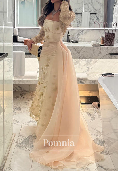 Simple Long Sleeves Square Sequins A-Line Prom Dress