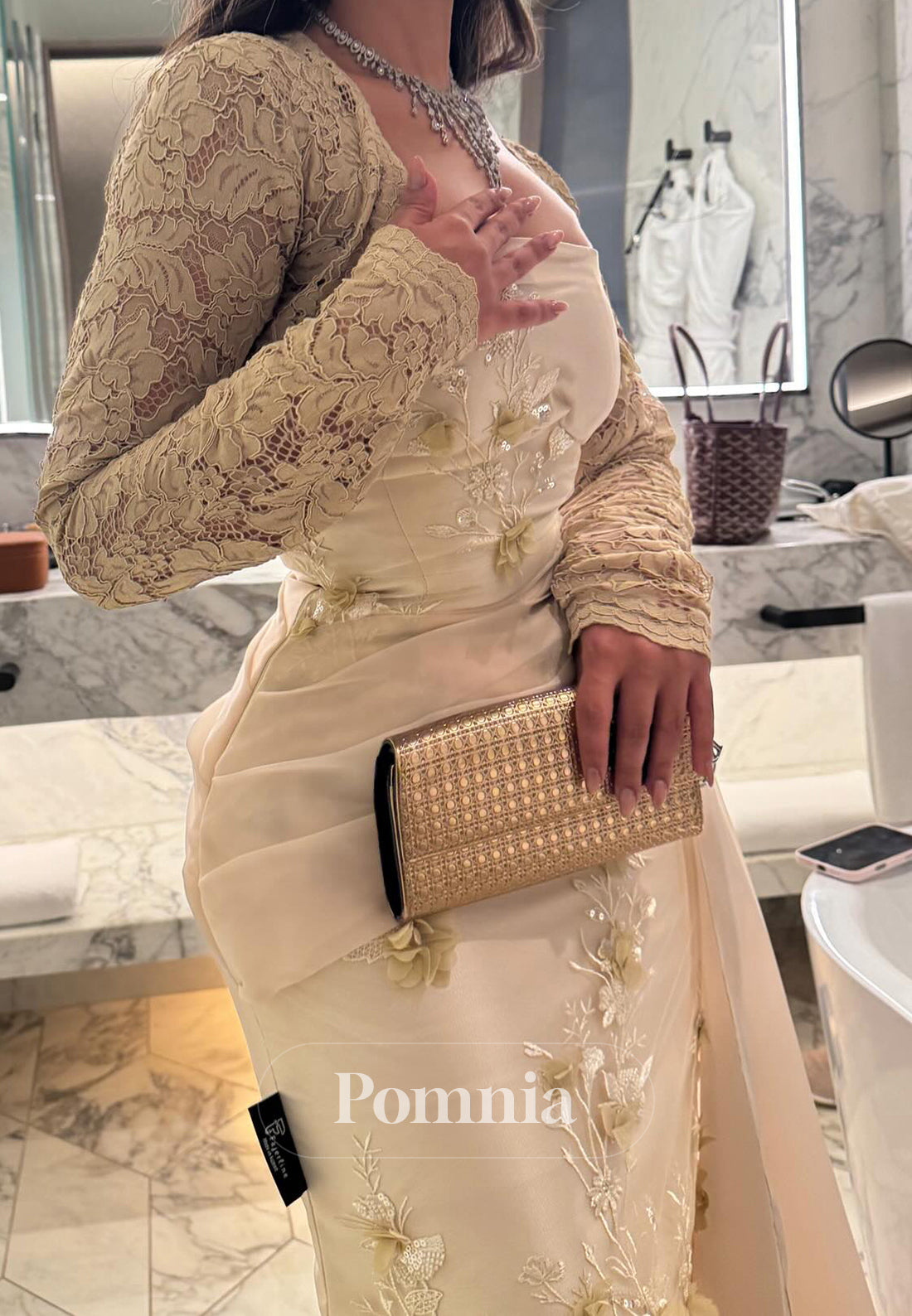 Simple Long Sleeves Square Sequins A-Line Prom Dress