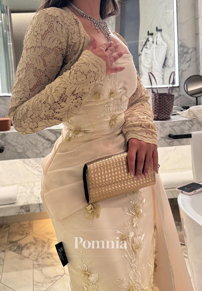 Simple Long Sleeves Square Sequins A-Line Prom Dress