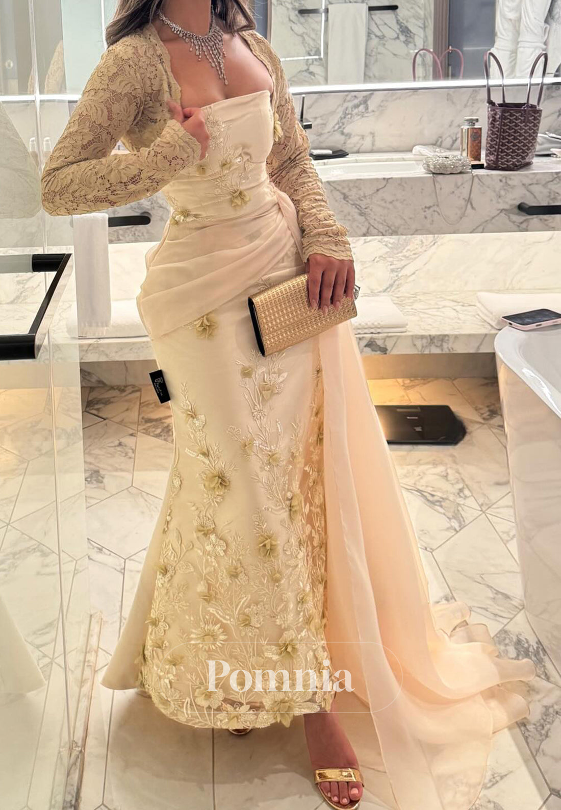 Simple Long Sleeves Square Sequins A-Line Prom Dress