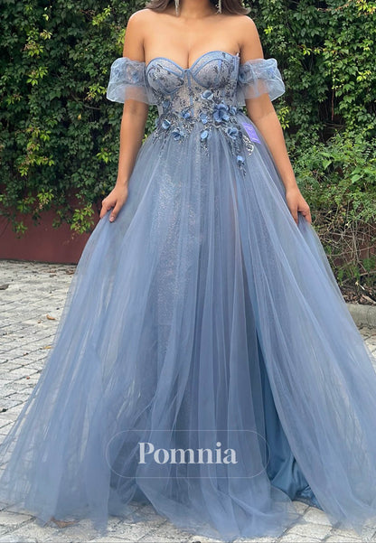 Steel Blue Sweetheart Sleeveless Corset Lace Prom Dress