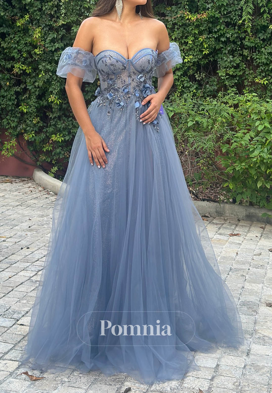 Steel Blue Sweetheart Sleeveless Corset Lace Prom Dress