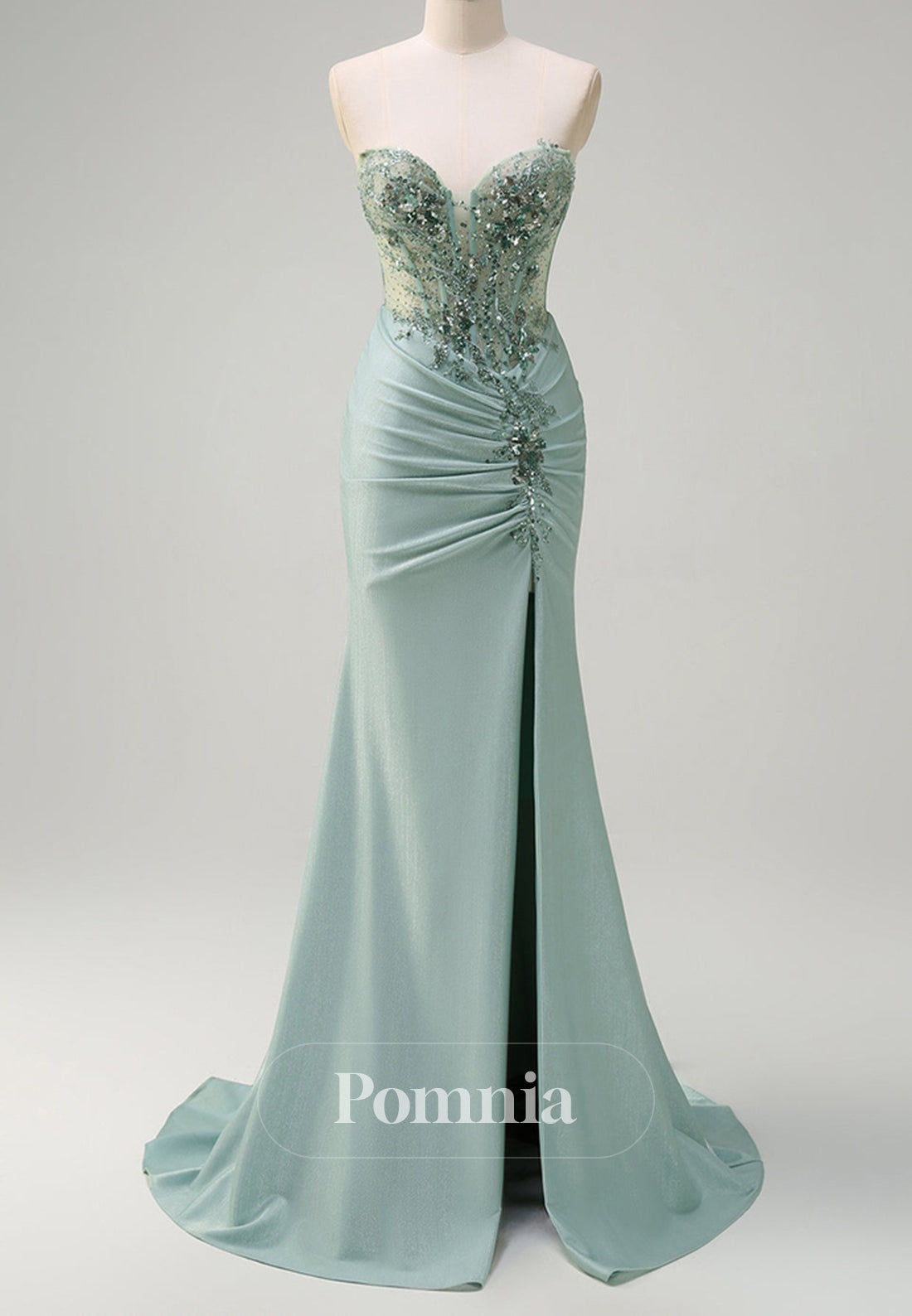 A-Line Spaghetti Straps Sweetheart Slit Corset Tulle Prom Dress