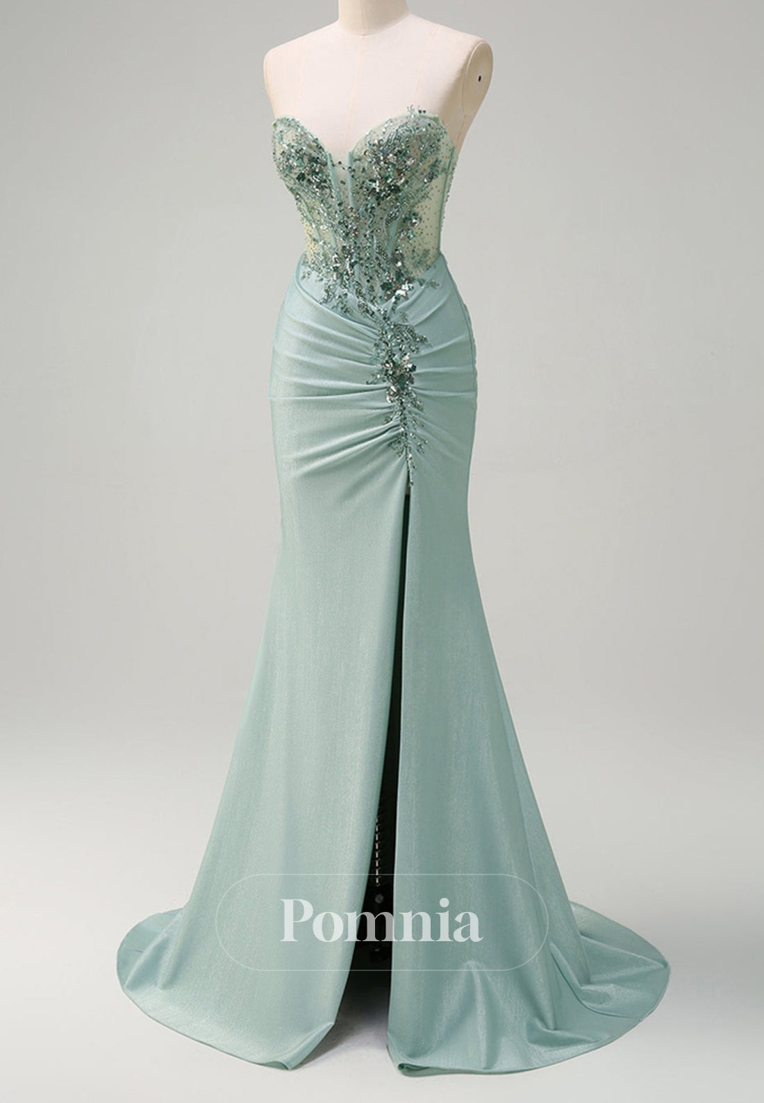 A-Line Spaghetti Straps Sweetheart Slit Corset Tulle Prom Dress