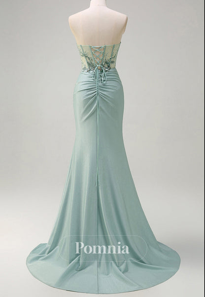 A-Line Spaghetti Straps Sweetheart Slit Corset Tulle Prom Dress