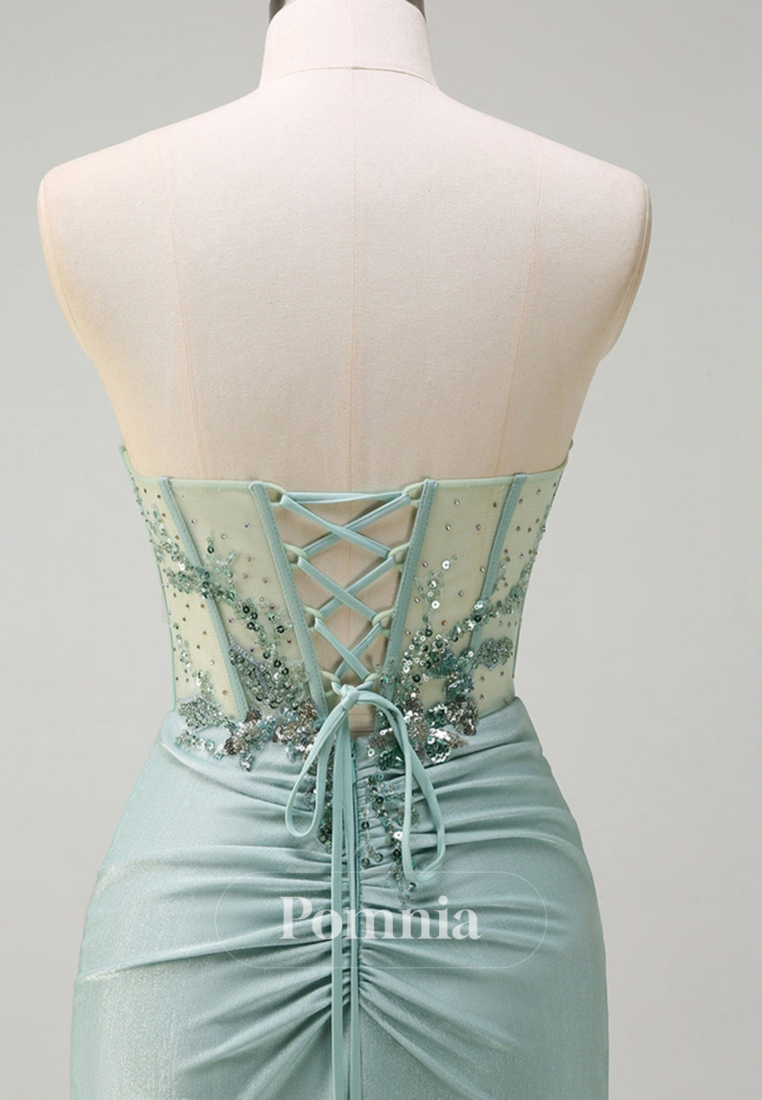 A-Line Spaghetti Straps Sweetheart Slit Corset Tulle Prom Dress