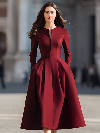 Elegant Structured Plain Midi Dress