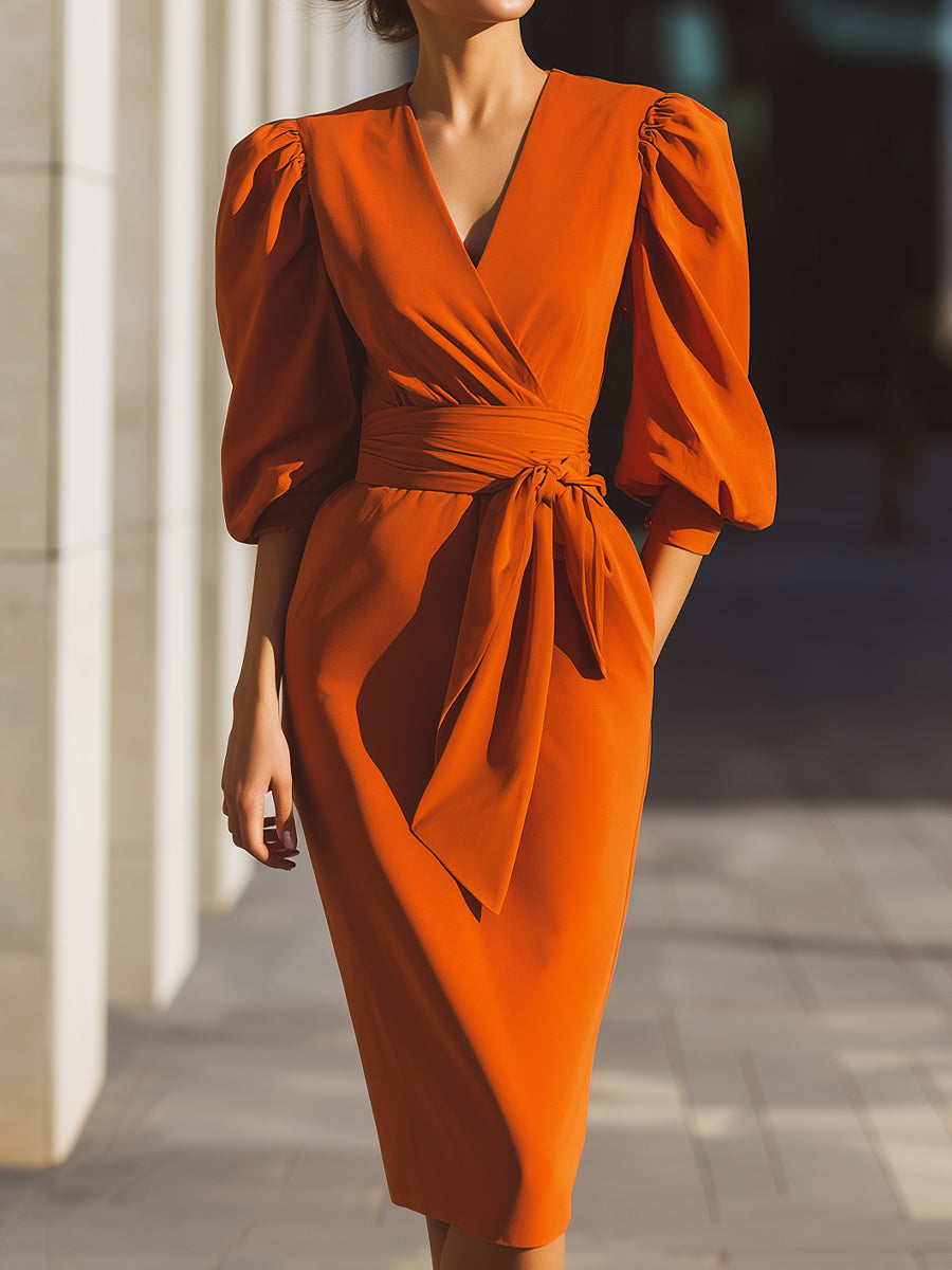 Bold Tangerine Wrap Dress