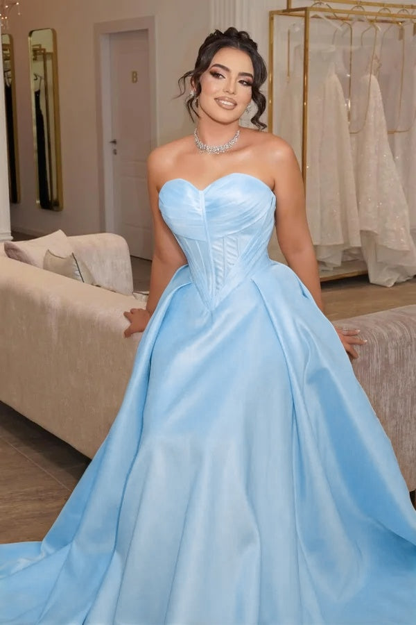Strapless Sleeveless Long Pleated Mermaid Prom Dress With Corset