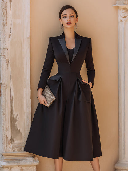 Tailored Tuxedo-Inspired Midi Dress