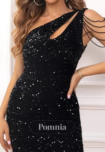 Sparkly One Shouldr Sleeveless Sequins Mini Homecoming Dress
