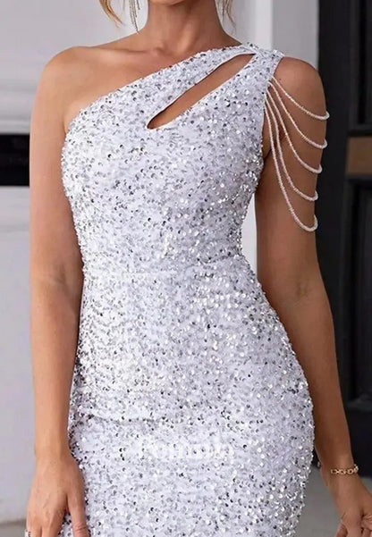 Sparkly One Shouldr Sleeveless Sequins Mini Homecoming Dress