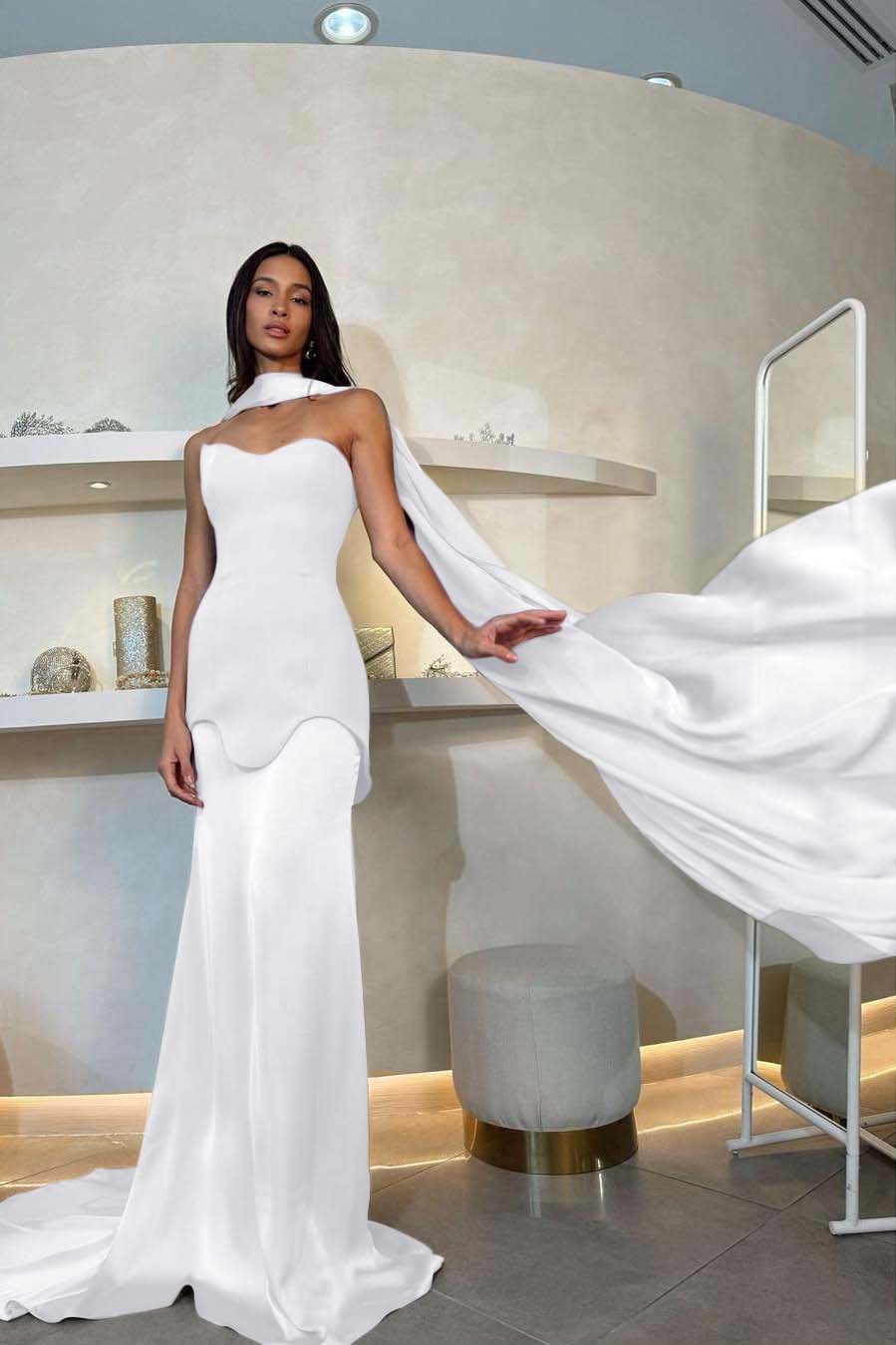 Halter Strapless Sleeveless Long Mermaid Prom Dress With Pleated