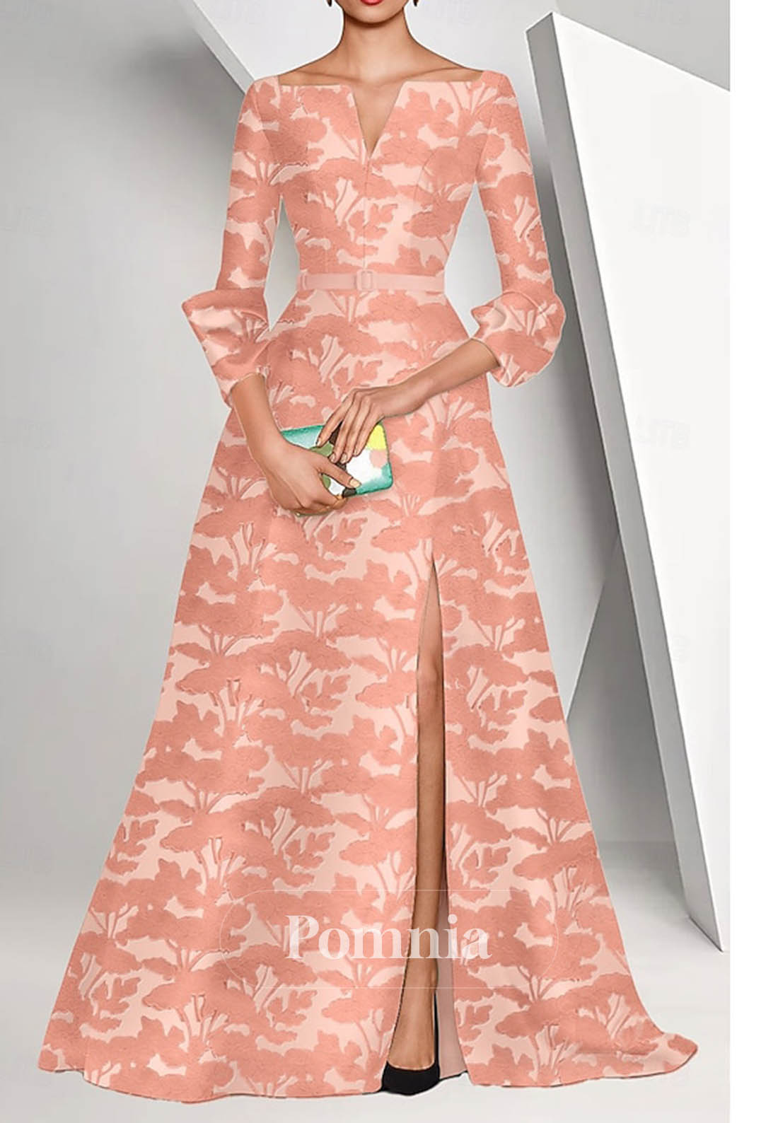 A-Line Long Sleeves Scoop Appliques Evening Dress