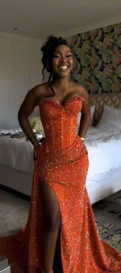 Orange Mermaid Long Prom Dress Evening Party Dresses