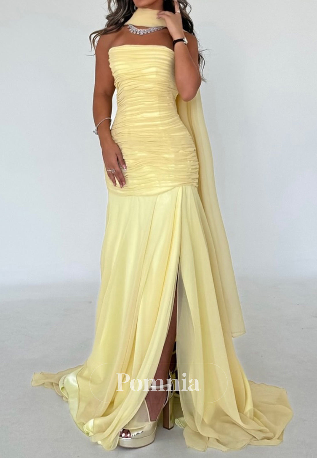 Daffodil A-Line Strapless Sleeveless Ruched Evening Dress