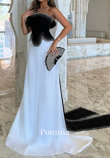 Simple A-Line Straplesss Sleeveless Empire-Waist Evening Dress