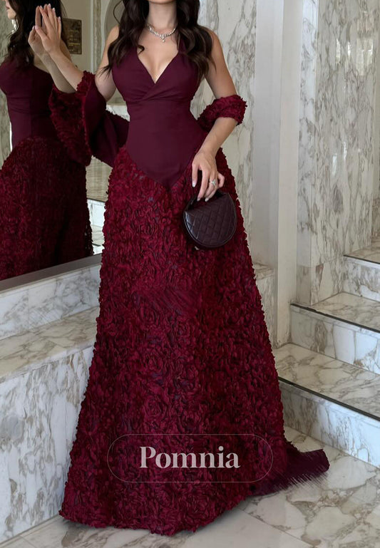 Mulberry Halter Sleeveless Empire-Waist A-Line Evening Dress