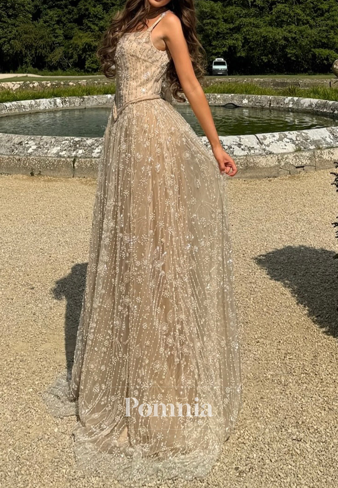 Charming A-Line Spaghetti Straps Square Appliques Evening Dress