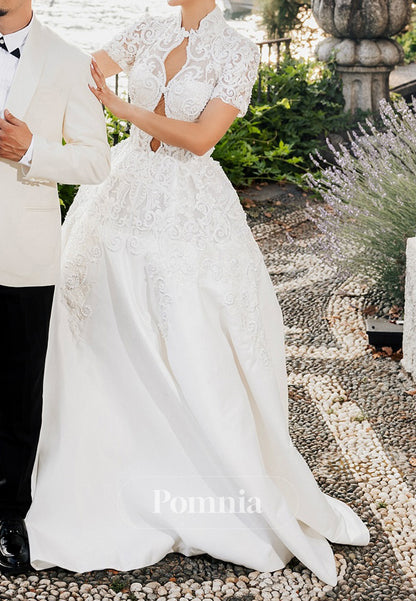 Elegant Short Sleeves Short Sleeves A-Line Wedding Dress