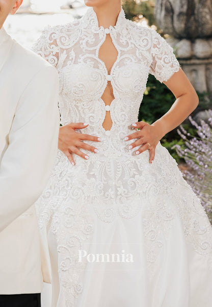 Elegant Short Sleeves Short Sleeves A-Line Wedding Dress