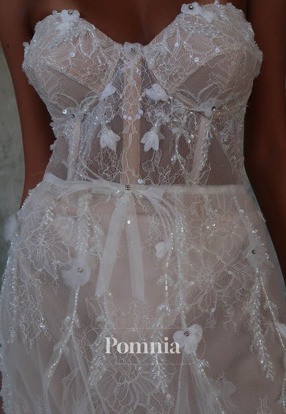 Simple Sweetheart Sleeveless Corset Tulle Lace Wedding Dress