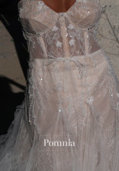 Simple Sweetheart Sleeveless Corset Tulle Lace Wedding Dress