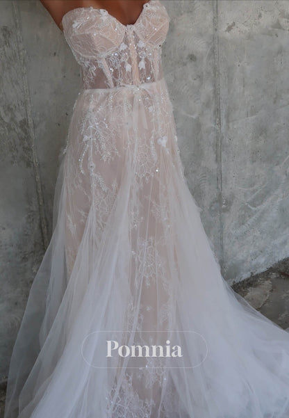 Simple Sweetheart Sleeveless Corset Tulle Lace Wedding Dress