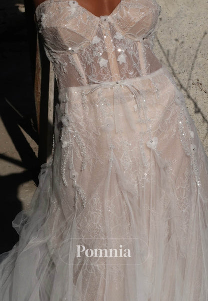 Simple Sweetheart Sleeveless Corset Tulle Lace Wedding Dress