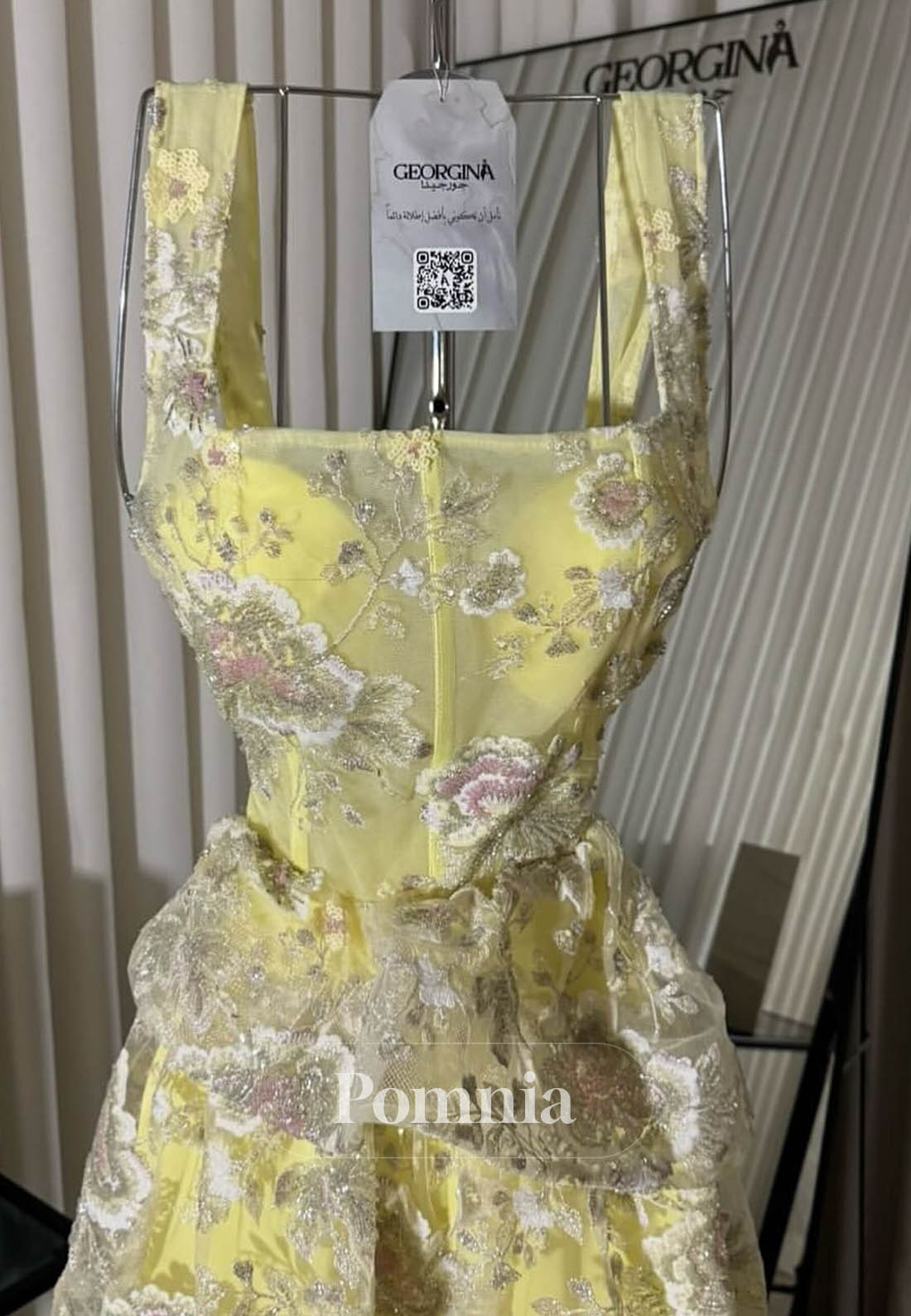 Daffodil Spaghetti Straps Square Ruffles Prom Dress