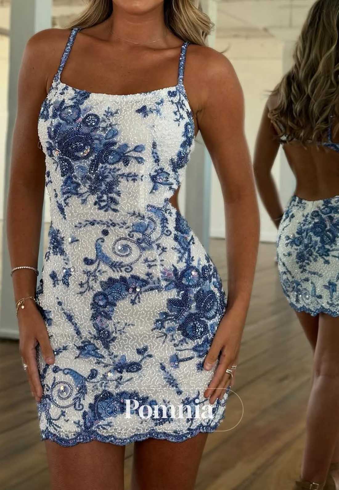 Spaghetti Straps Scoop Appliques Mini Homecoming Dress