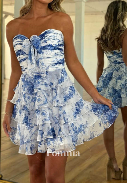 A-Line Strapless Sleeveless Corset Mini Homecoming Dress