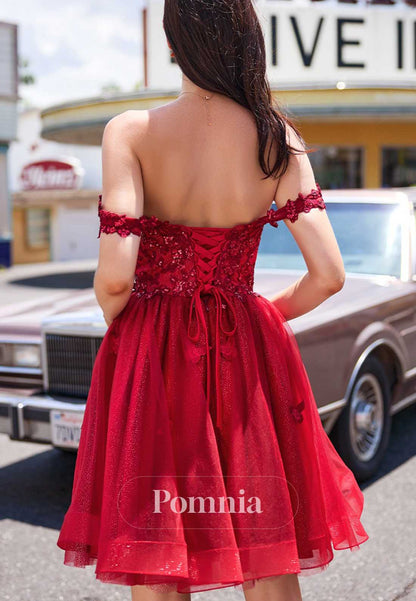 Red Sweetheart Sleeveless Floral Appliques Homecoming Dress