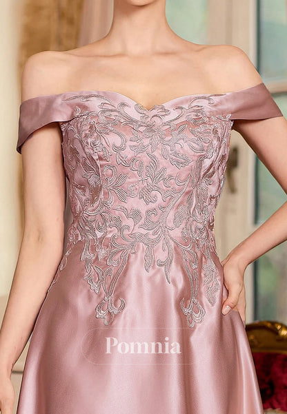 Blushing Pink Off-Shoulder Sleeveless Appliques Mother of the Bride Dress