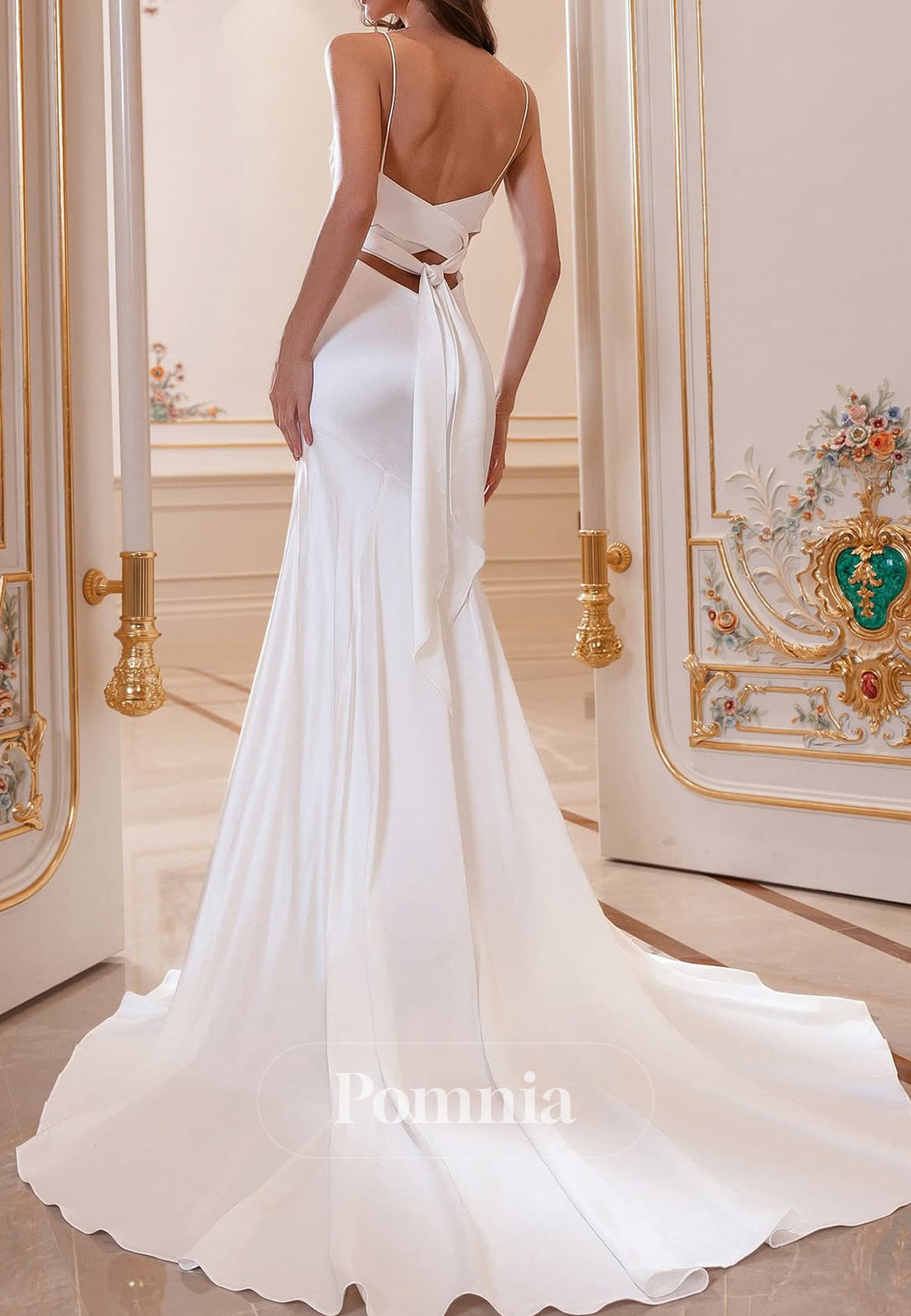 A-Line Spaghetti Straps Square Slit Sheath Wedding Dress