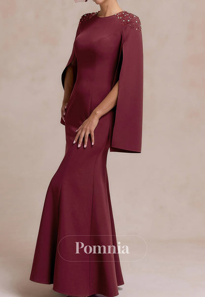 Mulberry Long Sleeves Scoop Sequins A-Line Mother of the Bride Dress