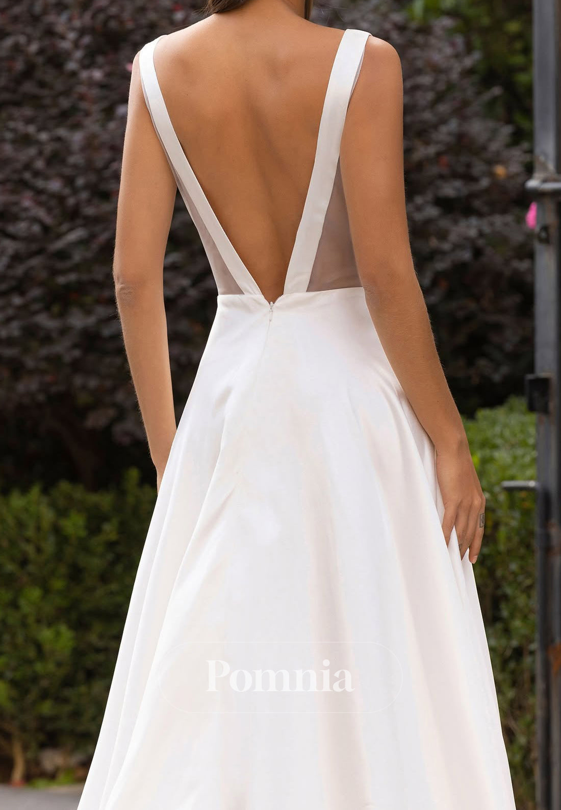 Simple Scoop Sleeveless Backless Satin Wedding Dress