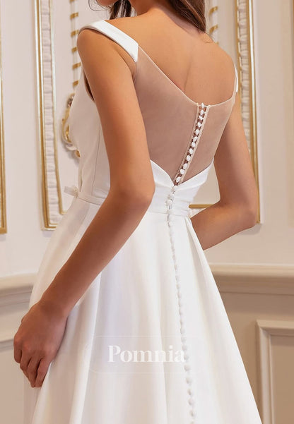Simple Spaghetti Straps Scoop Backless Chiffon Wedding Dress
