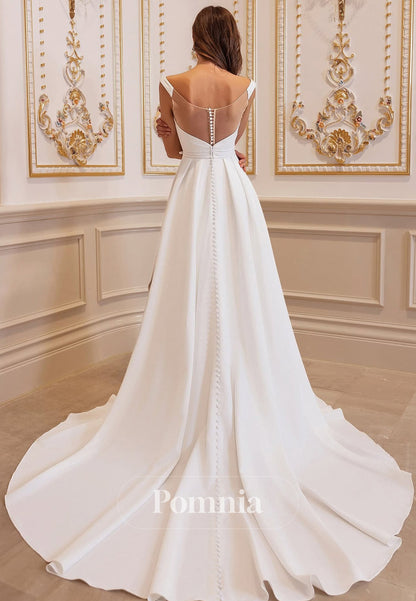 Simple Spaghetti Straps Scoop Backless Chiffon Wedding Dress