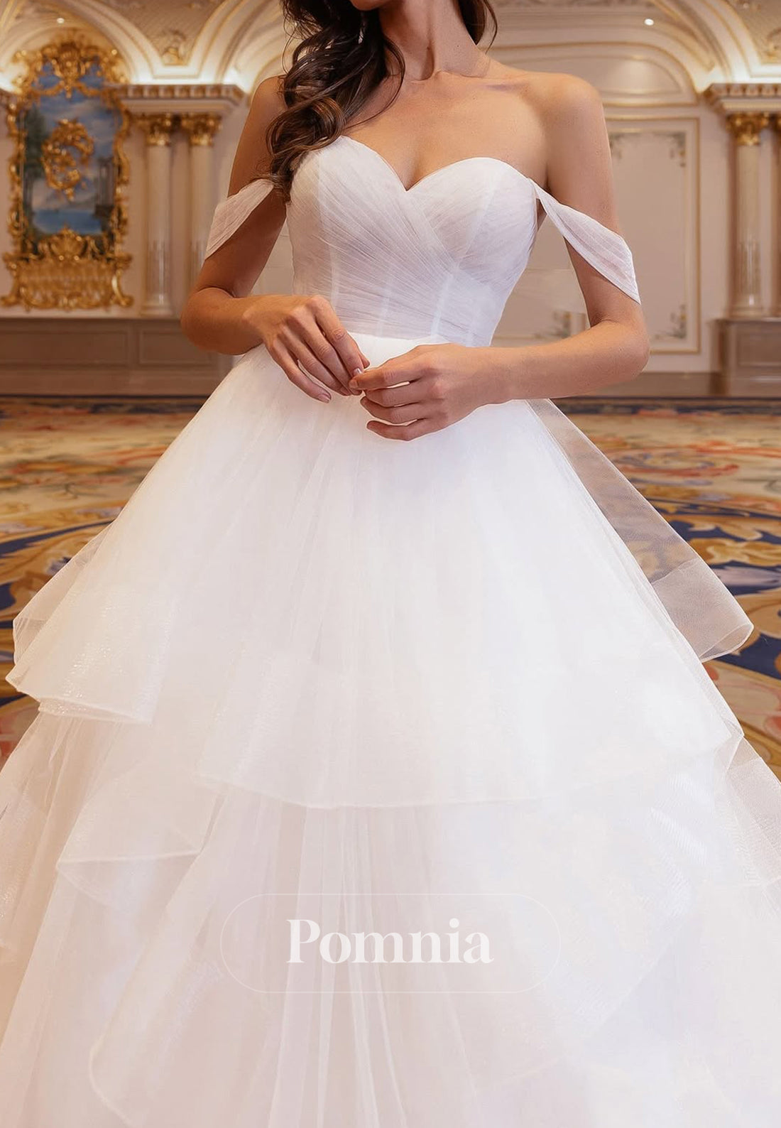 A-Line Off-Shoulder Sleeves Ruffles Lace Wedding Dress