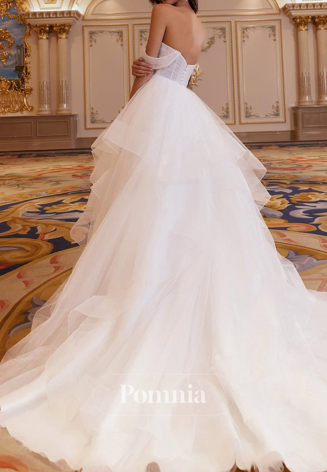 A-Line Off-Shoulder Sleeves Ruffles Lace Wedding Dress