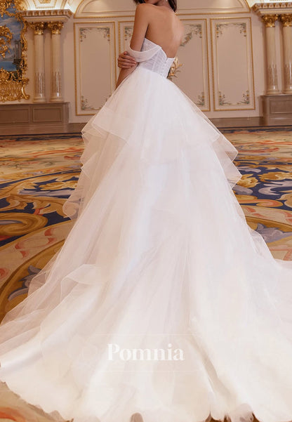 A-Line Off-Shoulder Sleeves Ruffles Lace Wedding Dress