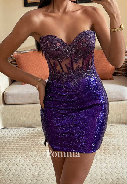 Regency Sleeveless Strapless Sequins Homecoming Dress