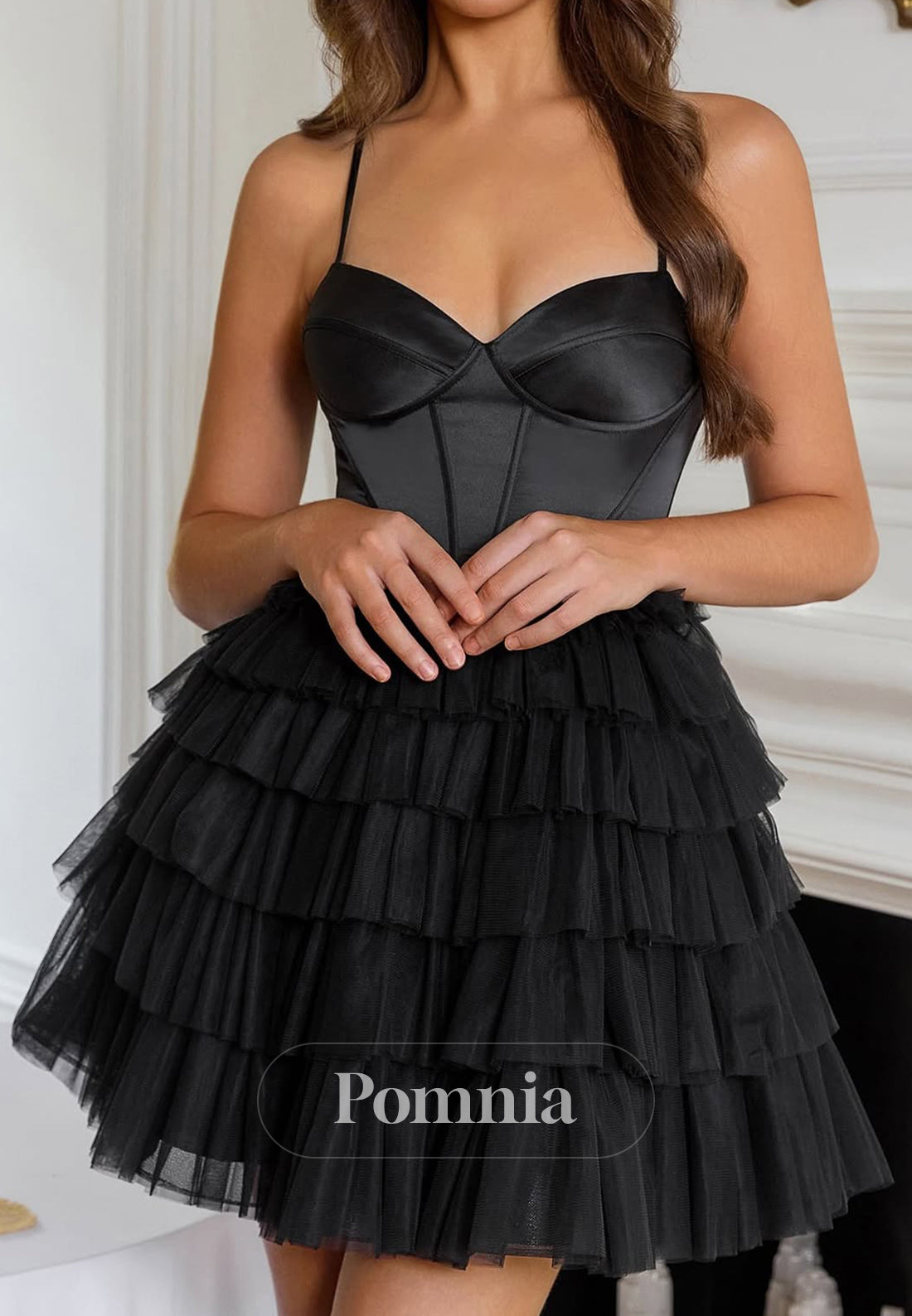 Black Spaghetti Straps Sweetheart Ruffles Homecoming Dress