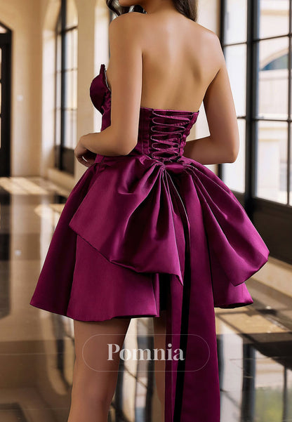 Orchid Sleeveless Strapless Bowknot Short Homecoming Dress