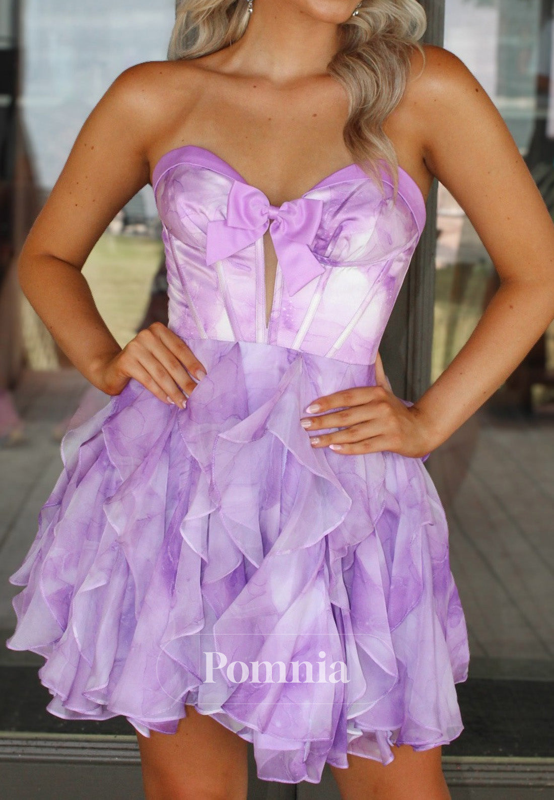Lilac Sleeveless Strapless Ruffles Short Homecoming Dress