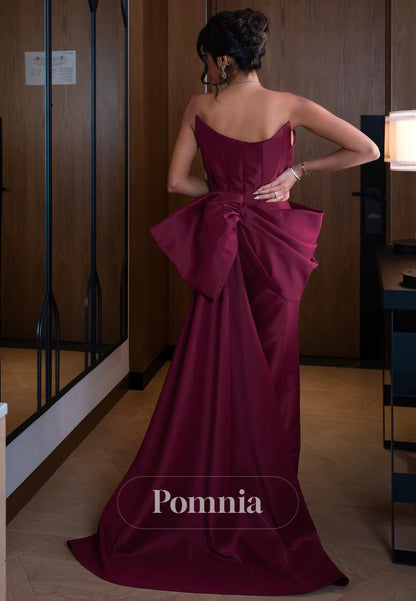 Mulberry Sleeveless Strapless Beads Evening Dress