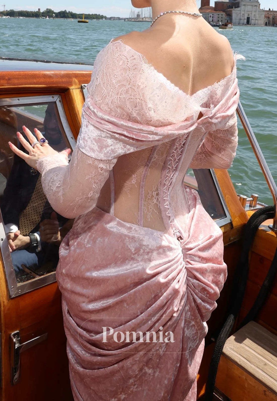 Rose Petal Long Sleeves Sweetheart Corset Tulle Prom Dress