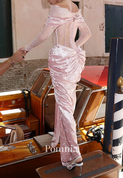 Rose Petal Long Sleeves Sweetheart Corset Tulle Prom Dress