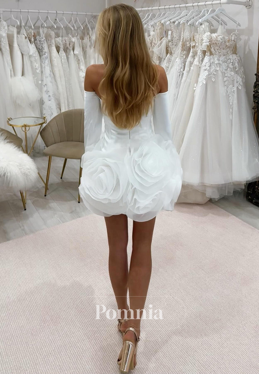 Charming A-Line Long Sleeves Ruffles Short Wedding Dress